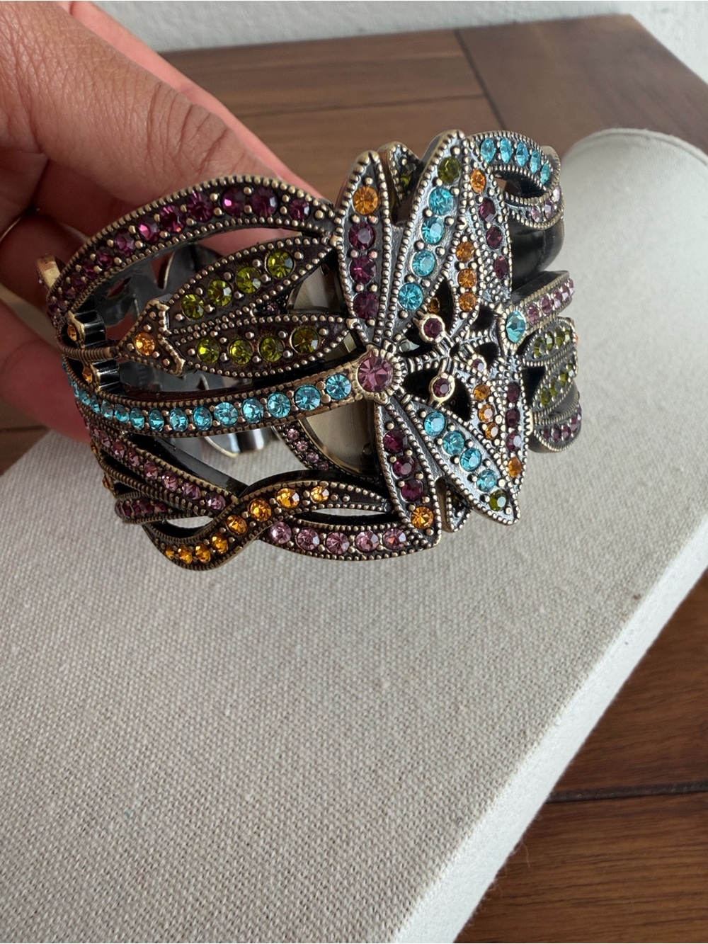 Heidi Daus “Dancing Dragonfly” Crystal-Accented Hinged Watch Bangle Bracelet